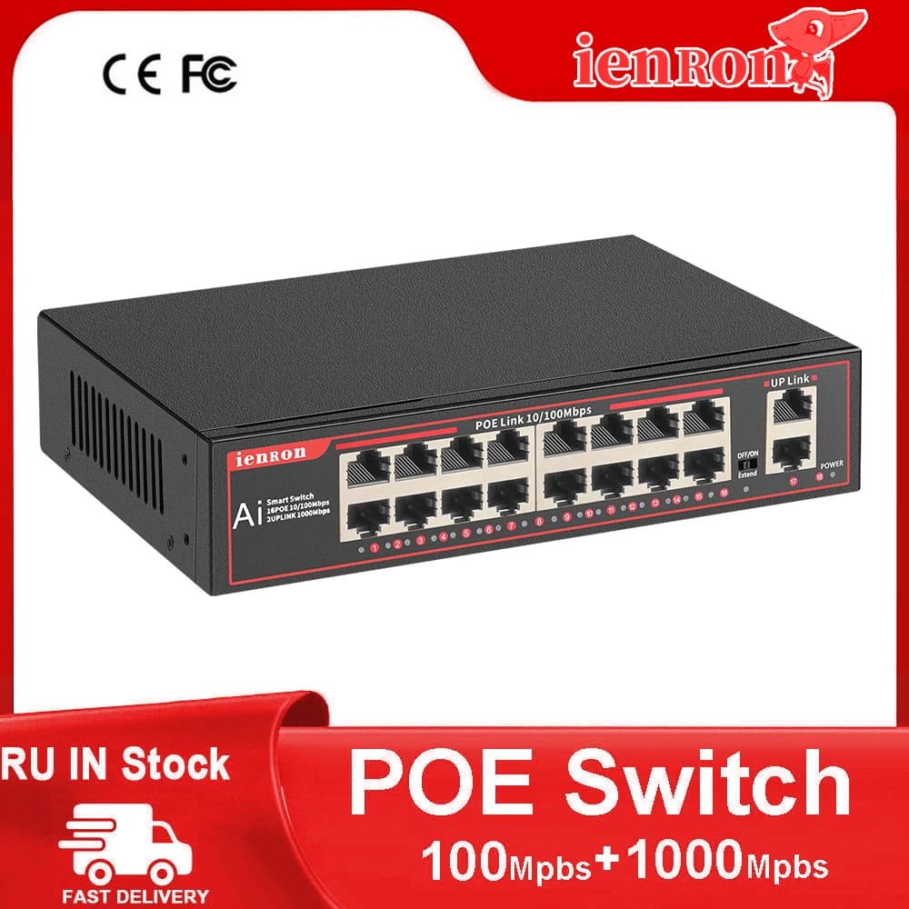 IENRON Smart Switch POE 18 Doors Gigabit Switch Network Switch Ethernet hub RJ45 for IP/Router WiFi/NRV camera
