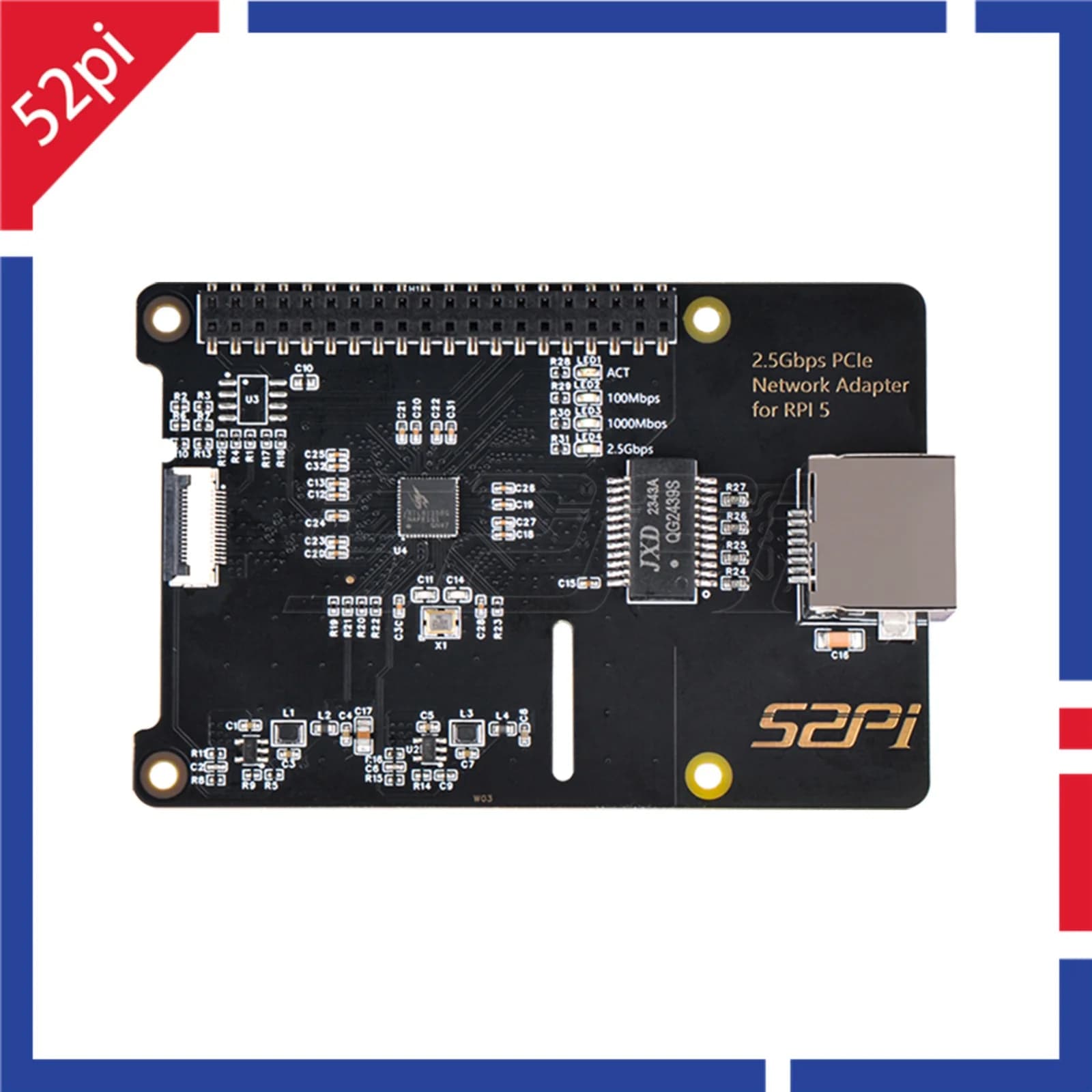 PCIe 52Pi network adapter expansion card W03 2.5Gbps for Raspberry Pi 5