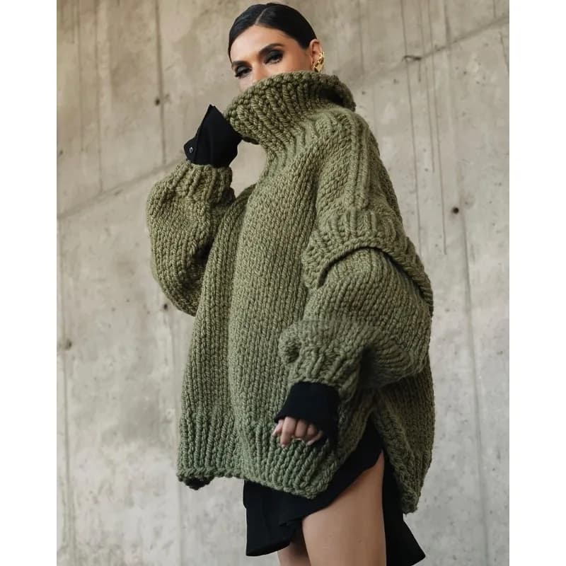 Maglione lavorato a maglia tinta unita da donna 2023 maglione pullover autunno inverno donna casual dolcevita a maniche lunghe maglione allentato Top