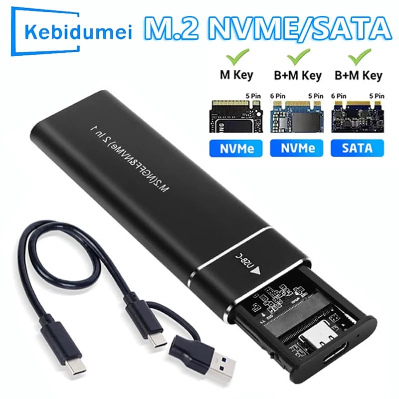 Custodia SSD M2 Adattatore per custodia SSD M.2 NVMe SATA 10 Gbps USB 3.1 Tipo C Custodia esterna a doppio protocollo Supporta tasti M e B&M