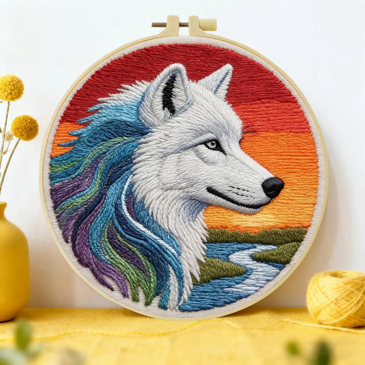 1pc 20X20CM/15X15CM 7.87/6.3inch wolf Embroidery Starter Kit DIY kit DIY embroidery kit manualidades Sewing Art Needle Art