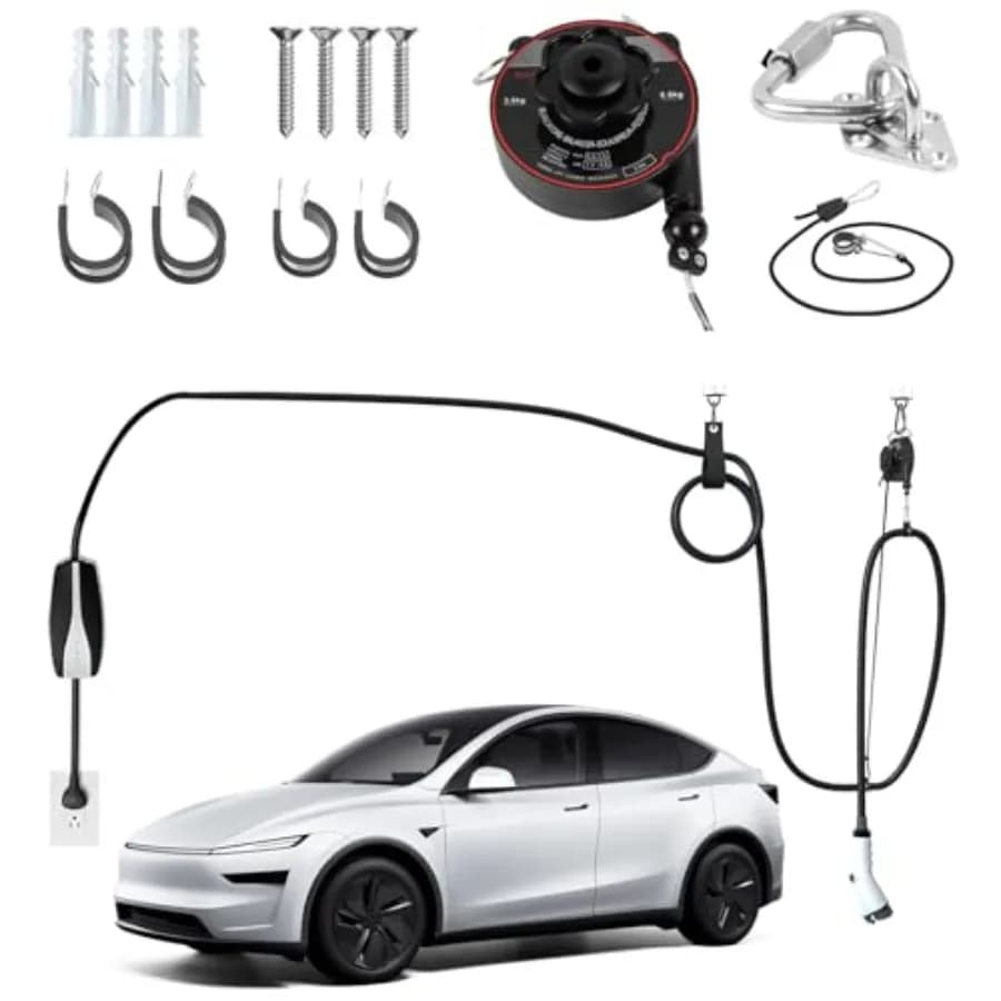 Sistema di gestione cavi retrattile universale flessibile per la ricarica di veicoli elettrici (EV) per Tesla e altri veicoli elettrici - Ricarica in garage