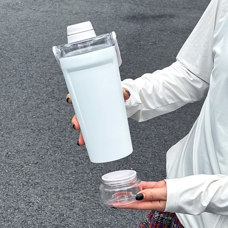 720 m large size stainless steel insulated sports water bottle and shaker cup for gym, camping, ravel - Laptop for protein powder