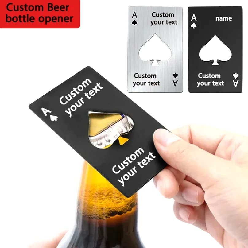 5Pcs Custom Text Poker Beer Bottle Opener Laser Engraving Bottle Opener Kitchen Party Gift Personalized Name Card Beer Opener