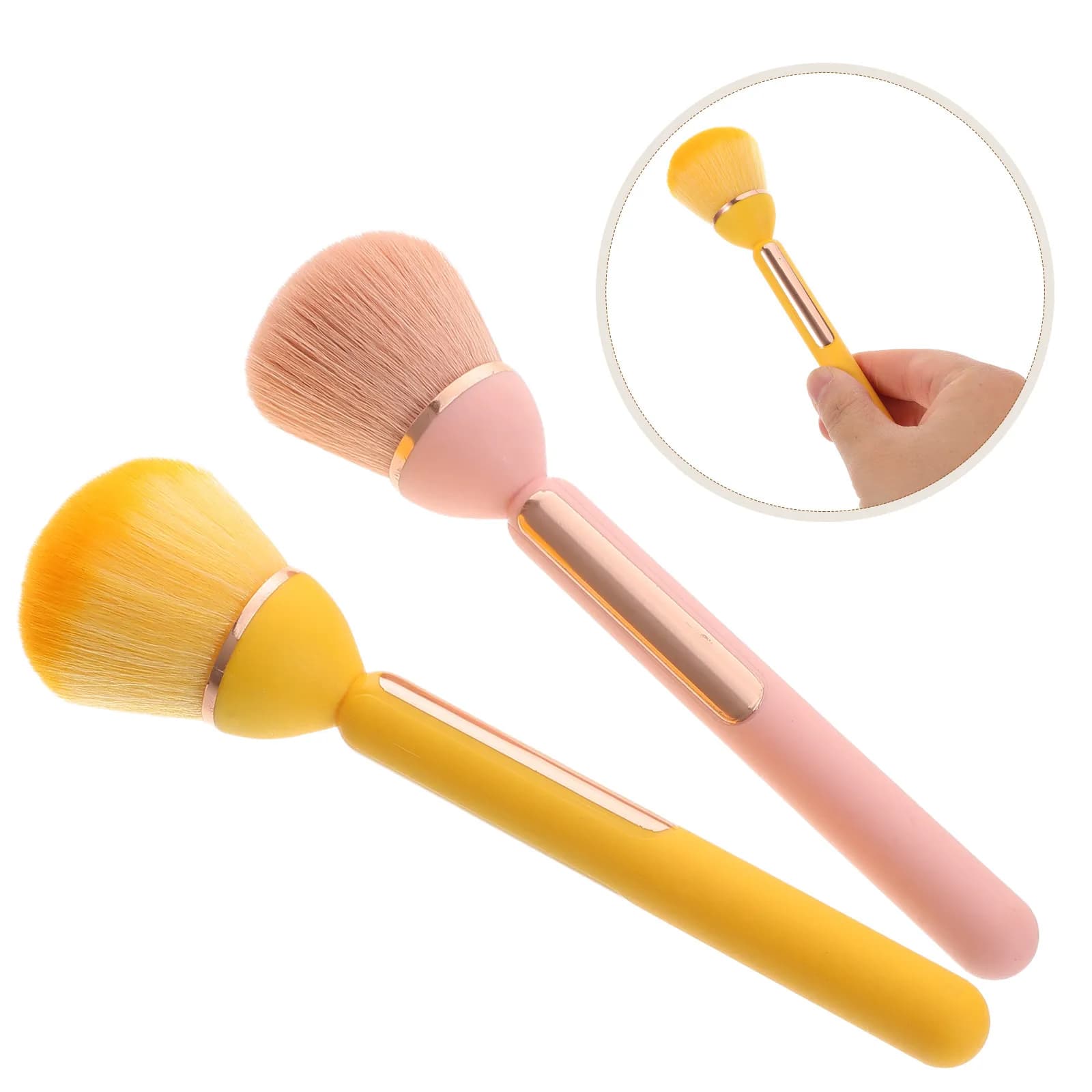 Set di 2 Pennelli per Trucco a Forma di Fiore di Loto, Manico Lungo, Morbidi Pennelli per Blush, Cipria, Illuminante e Correttore, Portatili per Viaggi