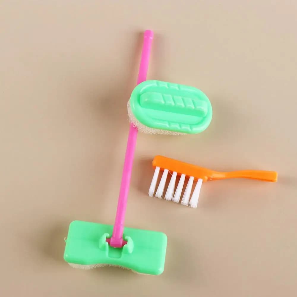 Set da 9 Pezzi per Gioco di Ruolo, Mobili per Casa delle Bambole in Scala 1:6/1:12, Strumenti per la Pulizia Domestica, Secchio da Bagno in Miniatura