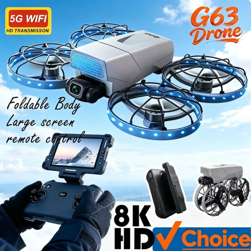 New Mini Foldable Drone G63 Optical Flow Technology 8K Professional HD Camera 4.3-inch Screen Remote Control FPV UAV System Gift