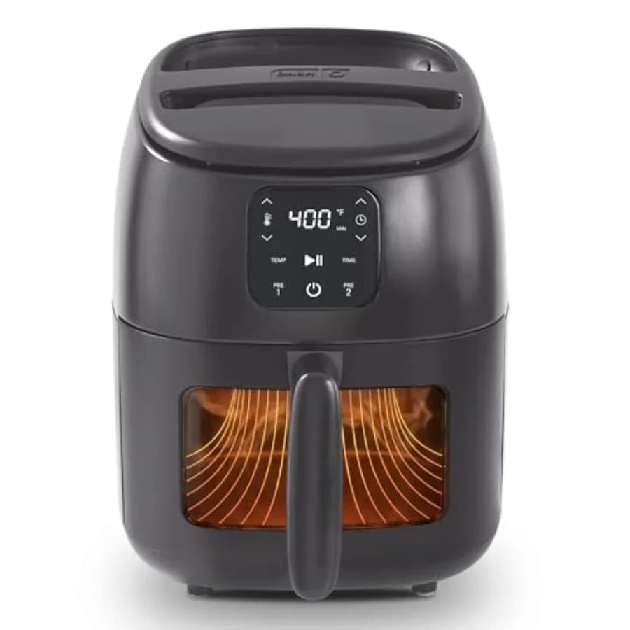 Friggitrice ad aria compatta per cucine piccole, rivestimento antiaderente in ceramica, nera, capacità 2,6QT con controllo digitale a infrarossi, finestra di visualizzazione.