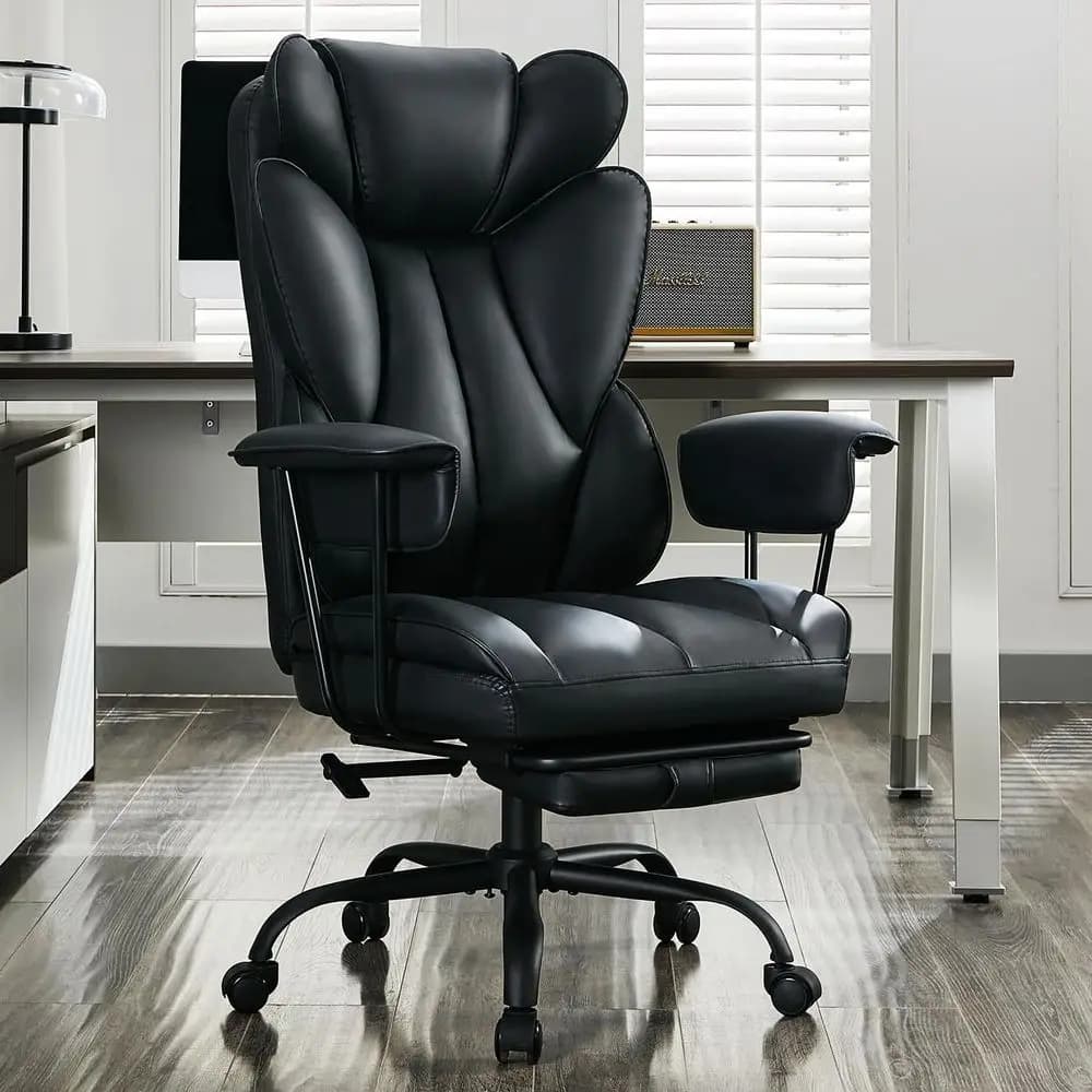 Sedia da Gaming Ergonomica in Pelle con Schienale Alto, Poggiapiedi, Supporto Lombare e Braccioli Regolabili (Nera)