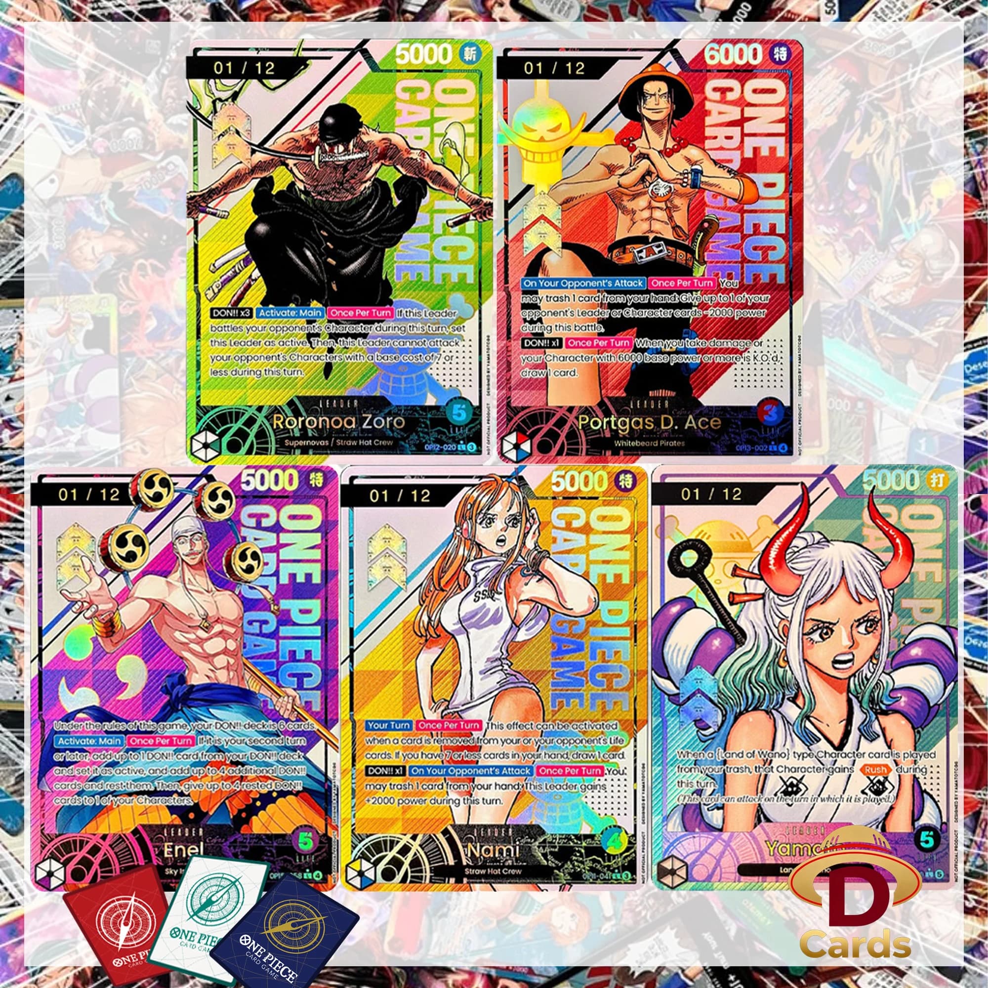 Anime One Piece TCG DIY Flash Card Zoro Ace Nami Yamato Enel Foil Holographic Leader Collectible Board Game Cards 5Pcs/Set