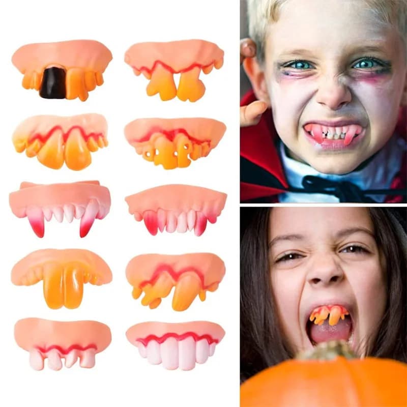 12 pezzi denti gnarly denti bavaglio brutto dente finto denti da vampiro denti da protesi costume di Halloween foto puntelli giocattoli di trucco (12 stili)