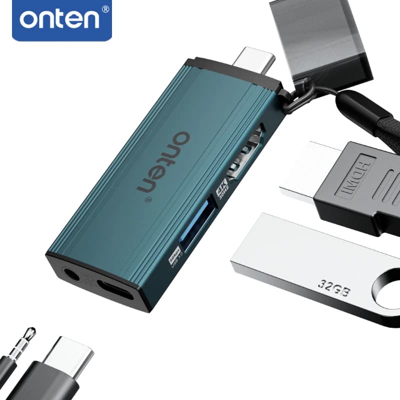 Hub USB C Originale ONTEN 5 in 1, Dock Type C con HDMI 4K, USB A 3.0, Audio Mic 3.5mm, Adattatore di Ricarica PD 3.0 100W