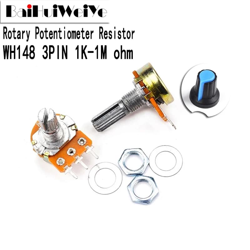 5 SET WH148 1K 2K 5K 10K 20K 50K 100K 500K Ohm 15mm Resistore potenziometro rotativo conico lineare a 3 pin per Arduino con cappuccio AG2