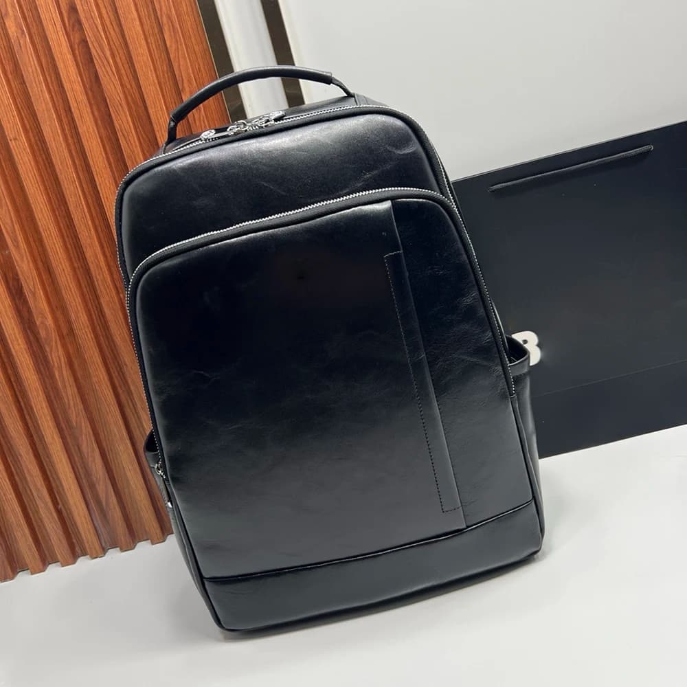 Genuine Leather Men Backpack Large Capacity Black Business Work Travel Bag Casual Commute Laptop Backpack For Male