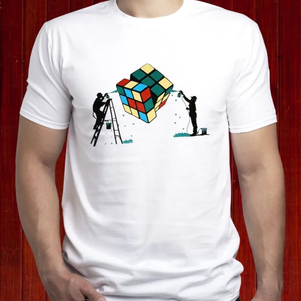 T-shirt Banksy Rubik's Cube - Maglietta Grafica Pop Art con Stampa Cubo di Rubik - Abbigliamento Uomo