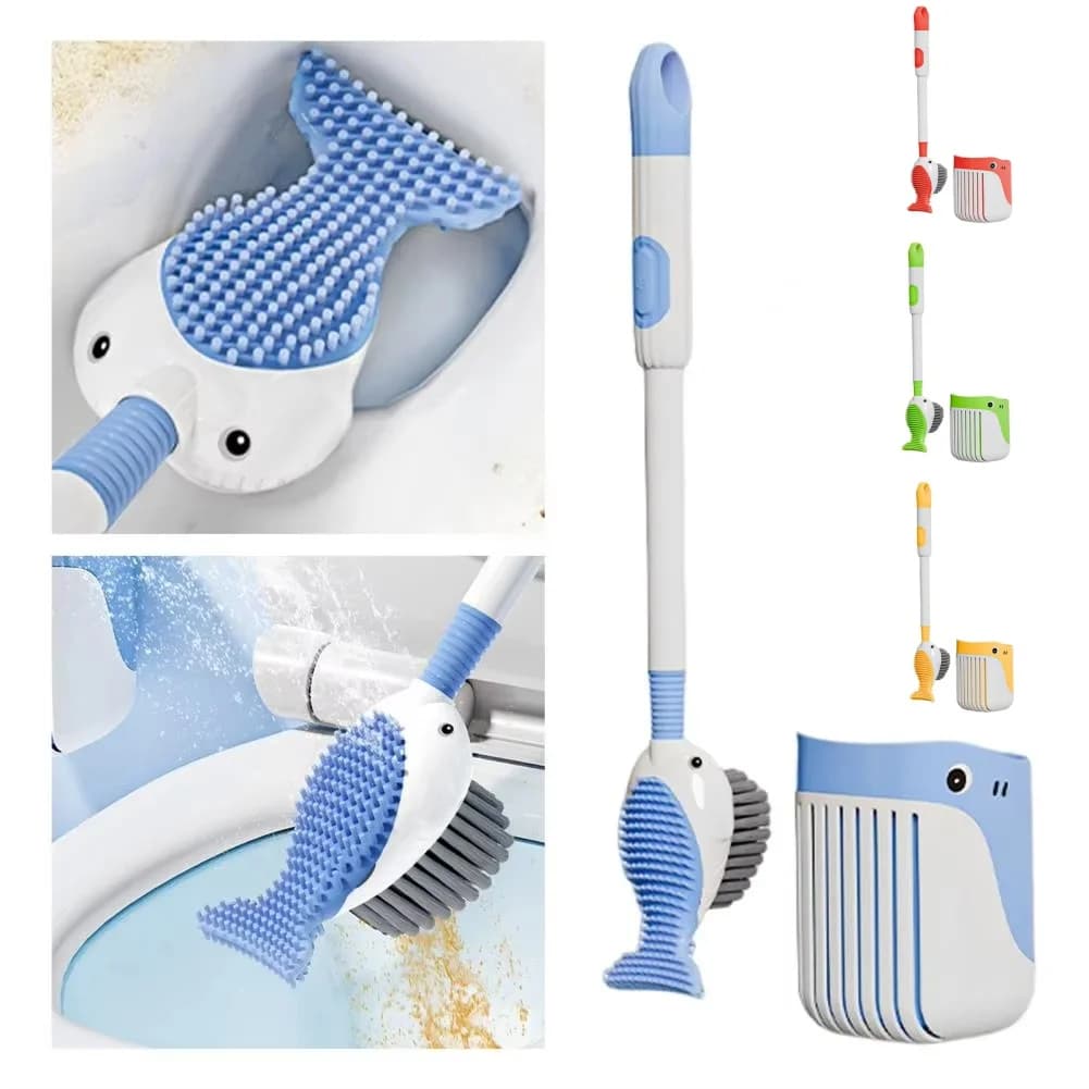 Spazzola per WC Whale Spray con testina in silicone a 360 gradi, design con foro per appendere, montaggio a parete