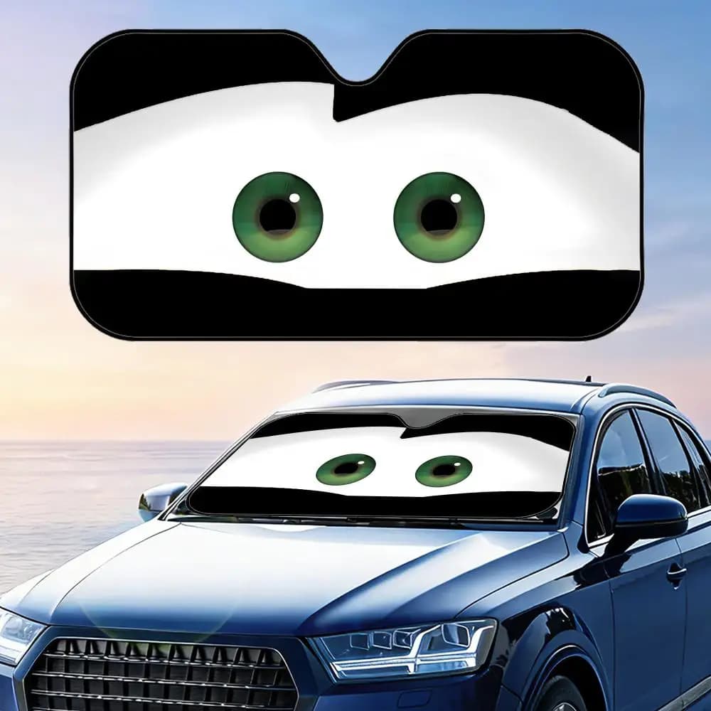 Parasole per auto a forma di cartone animato con occhi carini, protezione UV riutilizzabile in lamina di alluminio, isolamento termico a tre strati, parasole per parabrezza