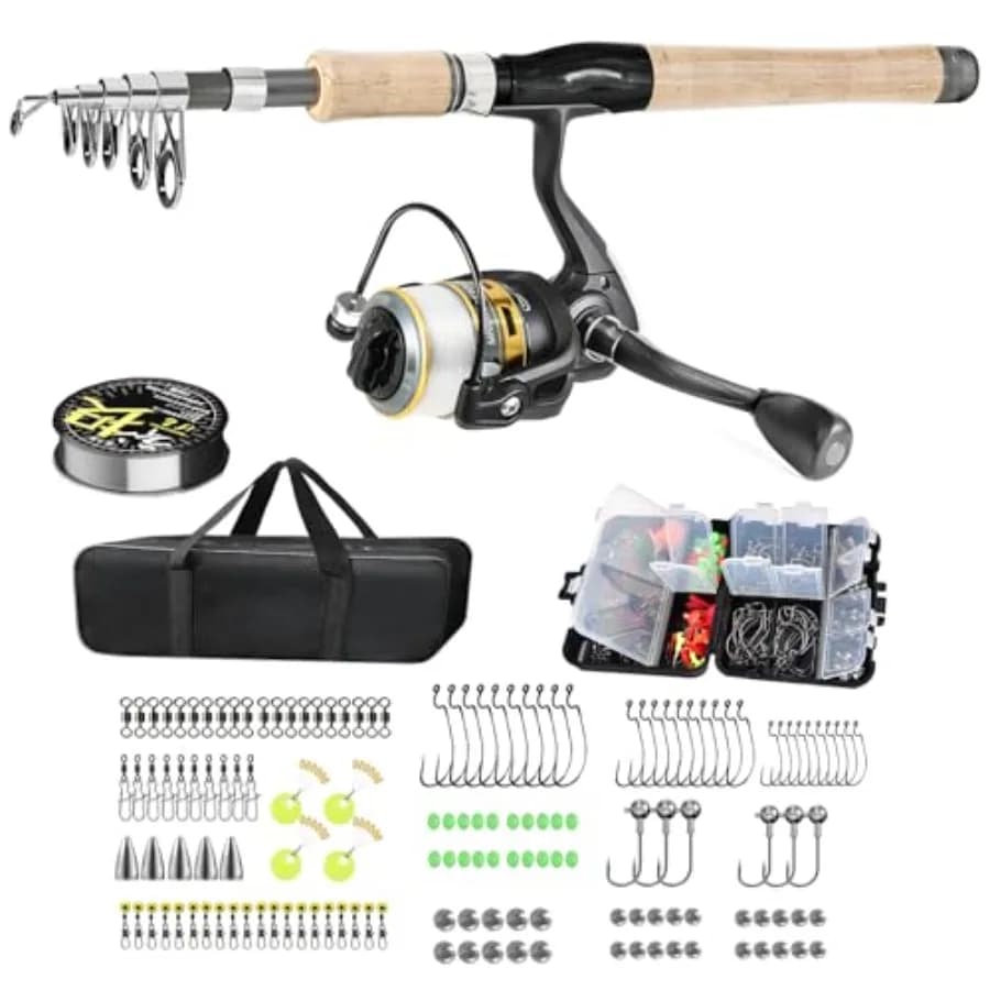 Set Combo Canna da Pesca in Fibra di Carbonio - 2,1m/6,89ft con Mulinello Spinning e Kit 145 Accessori per Pesca in Acqua Salata e Dolce