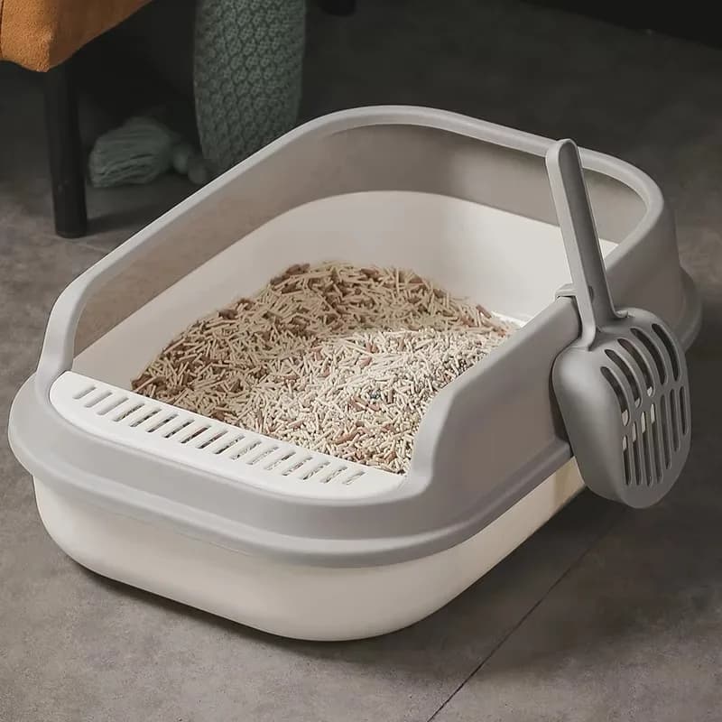 Lettiera per Gatti Quadrata Semi-Chiusa da 20L in Plastica Ecologica con Paletta Anti-Schizzi Rinforzata