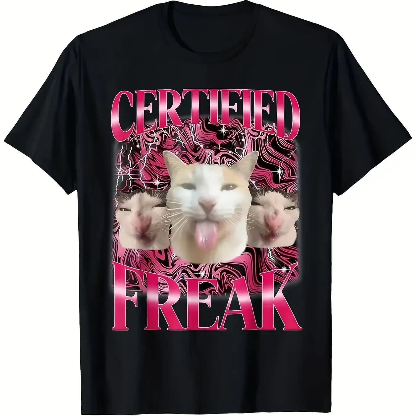 T-Shirt Certificata con Memes di Gatti Divertenti, Design Grafico Vivace, Manica Corta, Lavabile in Lavatrice, Casual e Sportiva per Adolescenti e Adulti