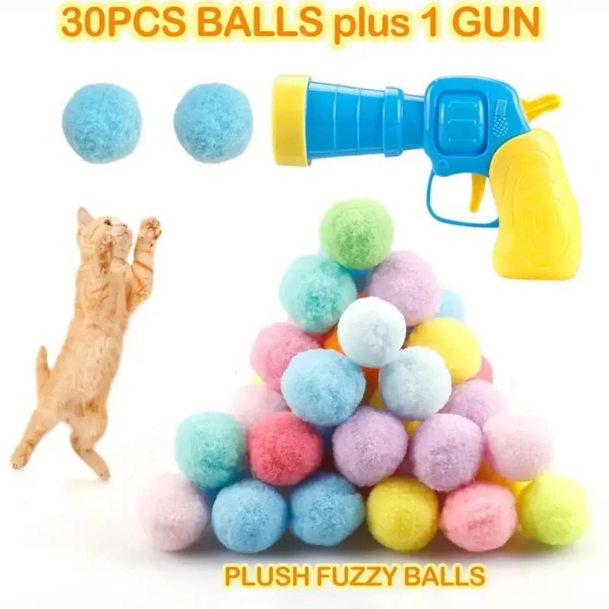 Set di Giocattoli Interattivi per Gatti con Pistola e 31 Palline di Peluche, Divertente Gioco da Interno per Gatti Adulti e Gattini