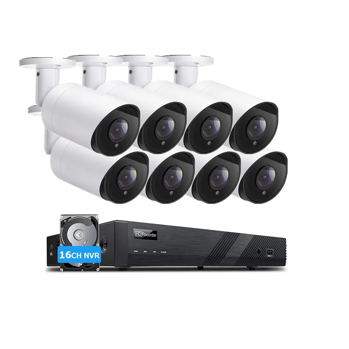 4k 8mp Ip Cctv Camera Nvr Sistema di sicurezza 16ch Poe 8 telecamere Kit esterno H.265 Impermeabile Bullet Record Video Audio 24/7
