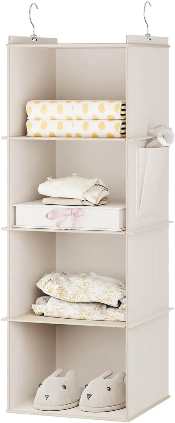 Organizzatore per Armadio a 4 Ripiani, in Tessuto Non Tessuto, Beige