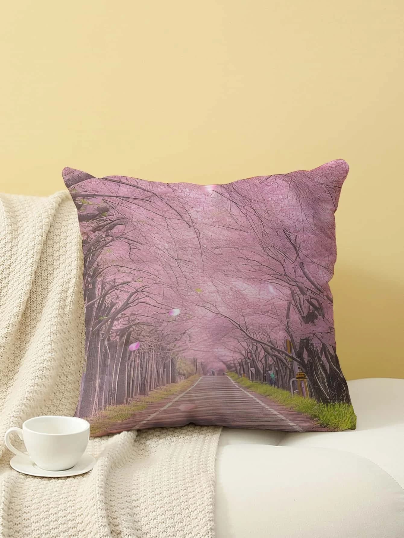 Fodera per cuscino con stampa Cherry Blossom Avenue, fodera per cuscino per divano, camera da letto, soggiorno, letto, sedia da ufficio, decorazioni per la casa