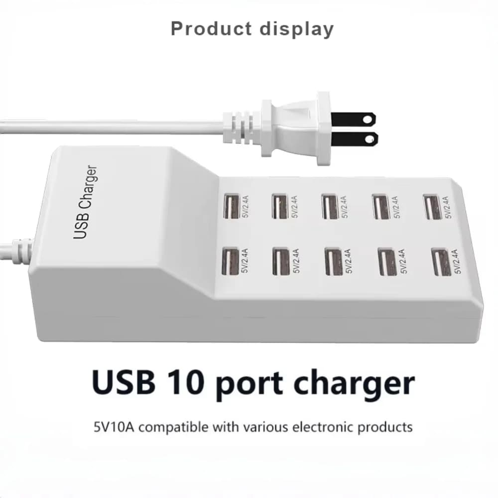 Caricatore rapido hub USB a 10 porte Adattatore di alimentazione portatile di tipo C per caricatore da muro da viaggio per ufficio domestico Presa multipla con spina EU/UK/US