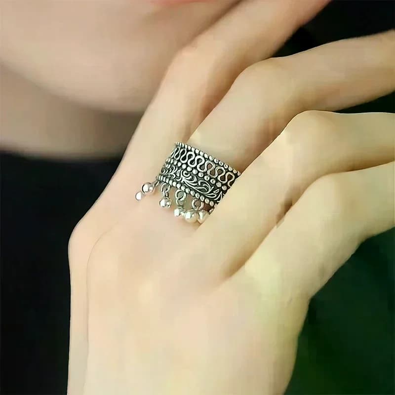 Anelli di barretta regolabili con nappe rotonde in argento vintage per le donne Hiphop Moda Nuovi gioielli Regalo Party Rock