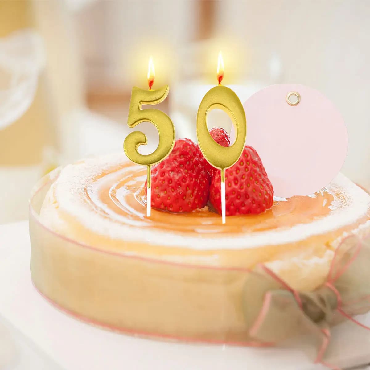 2 Candeline Numeriche Dorate per Torta di Compleanno Numero 50, Ecologiche in Paraffina, per Feste, Matrimoni e Anniversari