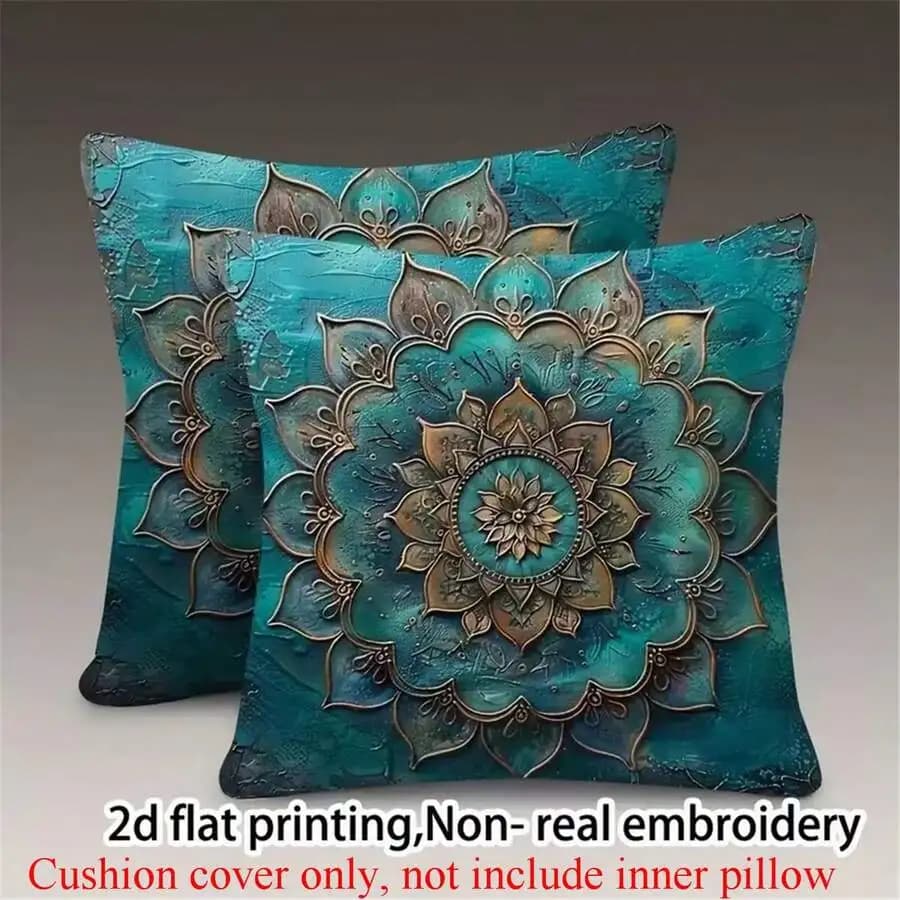 2pcs Teal Mandala Decorative Pillow Cover Digital Printing Sofa Cushion Cover
