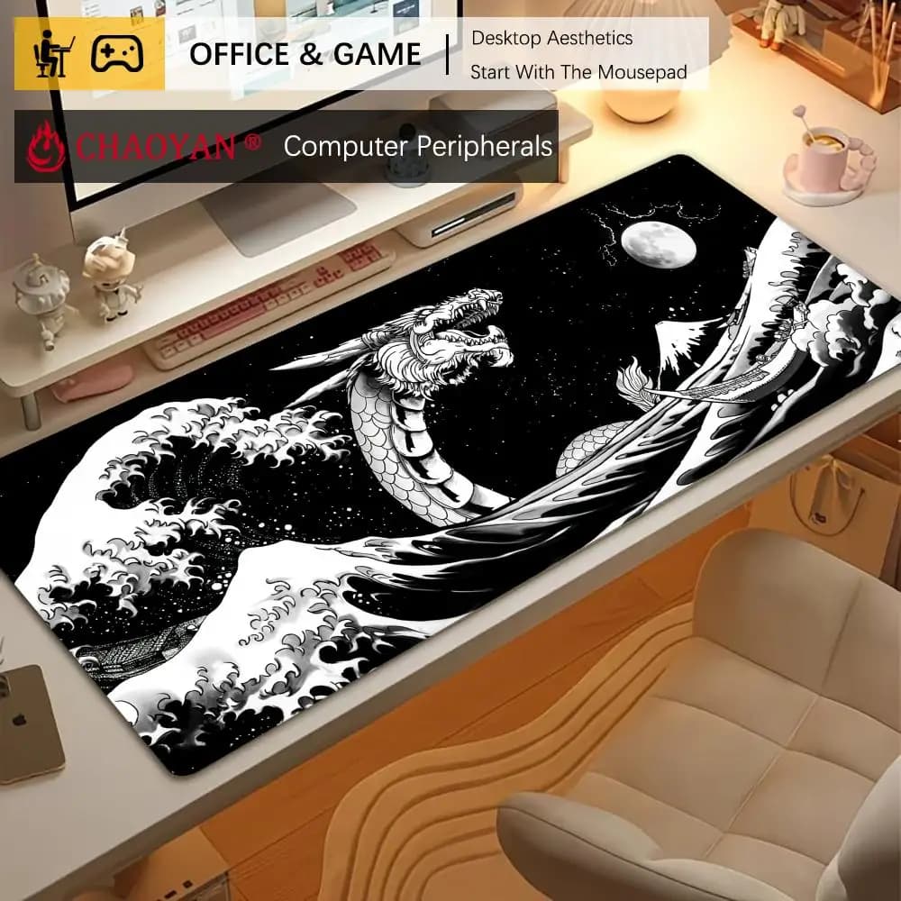 Tappetino per mouse Giant Waves and Divine Dragon, tappetino da scrivania antiscivolo, resistente, per ufficio e gaming, con bordi cuciti e stampa HD