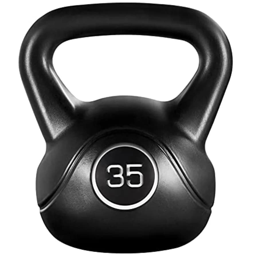 Kettlebell da palestra per uomo e donna: kettlebell in ghisa da 35 libbre nero con base piatta larga e impugnatura testurizzata per allenamento.