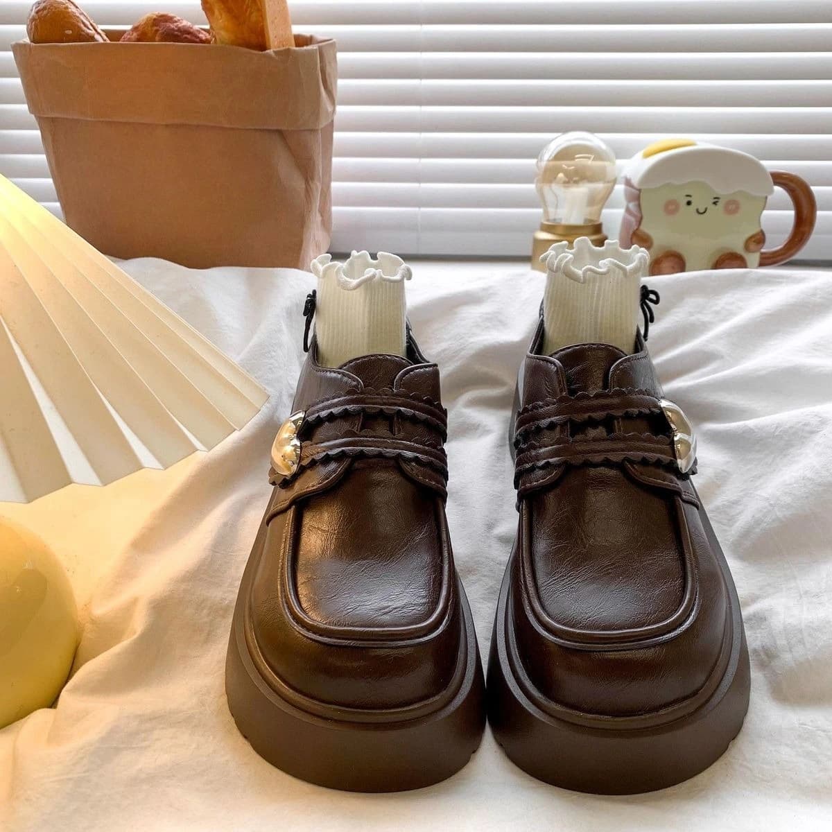 Scarpe in Pelle Versatili da Donna, Plateau con Punta Rotonda, Stile Mary Jane Vintage Britannico, Nuovi Mocassini Primavera 2026