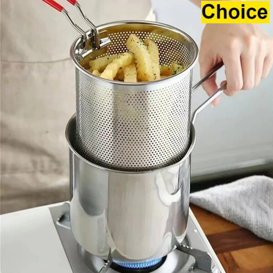 Friggitrice in acciaio inossidabile per patatine fritte e ali di pollo, piccola pentola domestica per olio con filtro, pentola Tianfu Luo