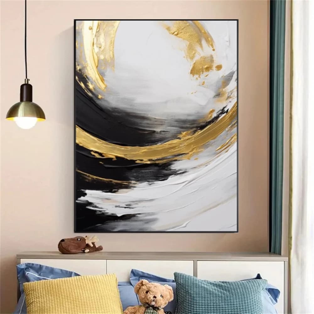 100% Hand Painted Abstract Oil Paints Circular Arc Gray Black Wall Art Picture On Canvas Mural For Living Room Home Decor Paint