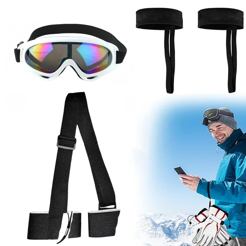 Adjustable shoulder strap with gloves Elastic wrist straps Sunglasses with UV400 ski protection Accessories