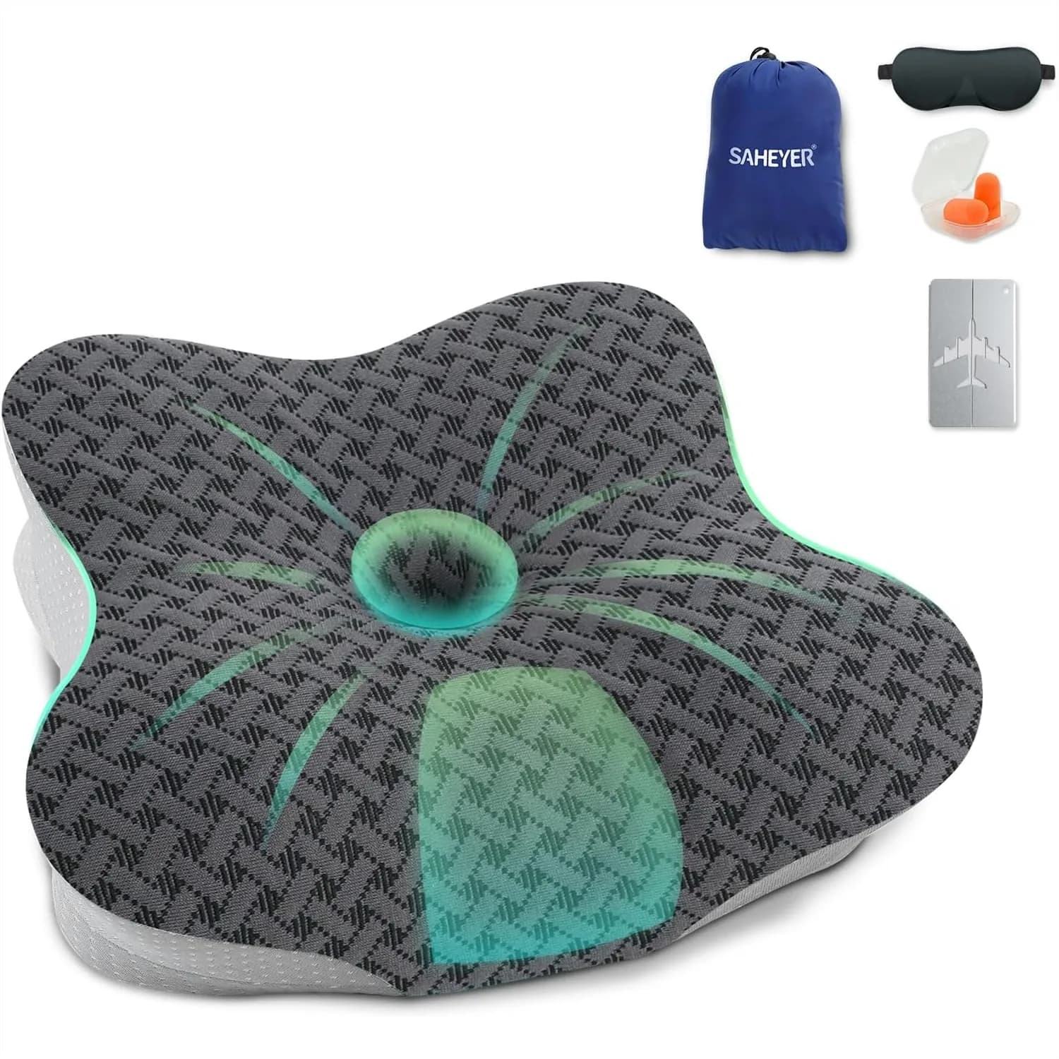 Cuscino da Viaggio per Dormire, Supporto Ergonomico per il Collo con Memory Foam, Cuscino Portatile da Campeggio con Borsa Portaoggetti e Rivestimento Rinfrescante