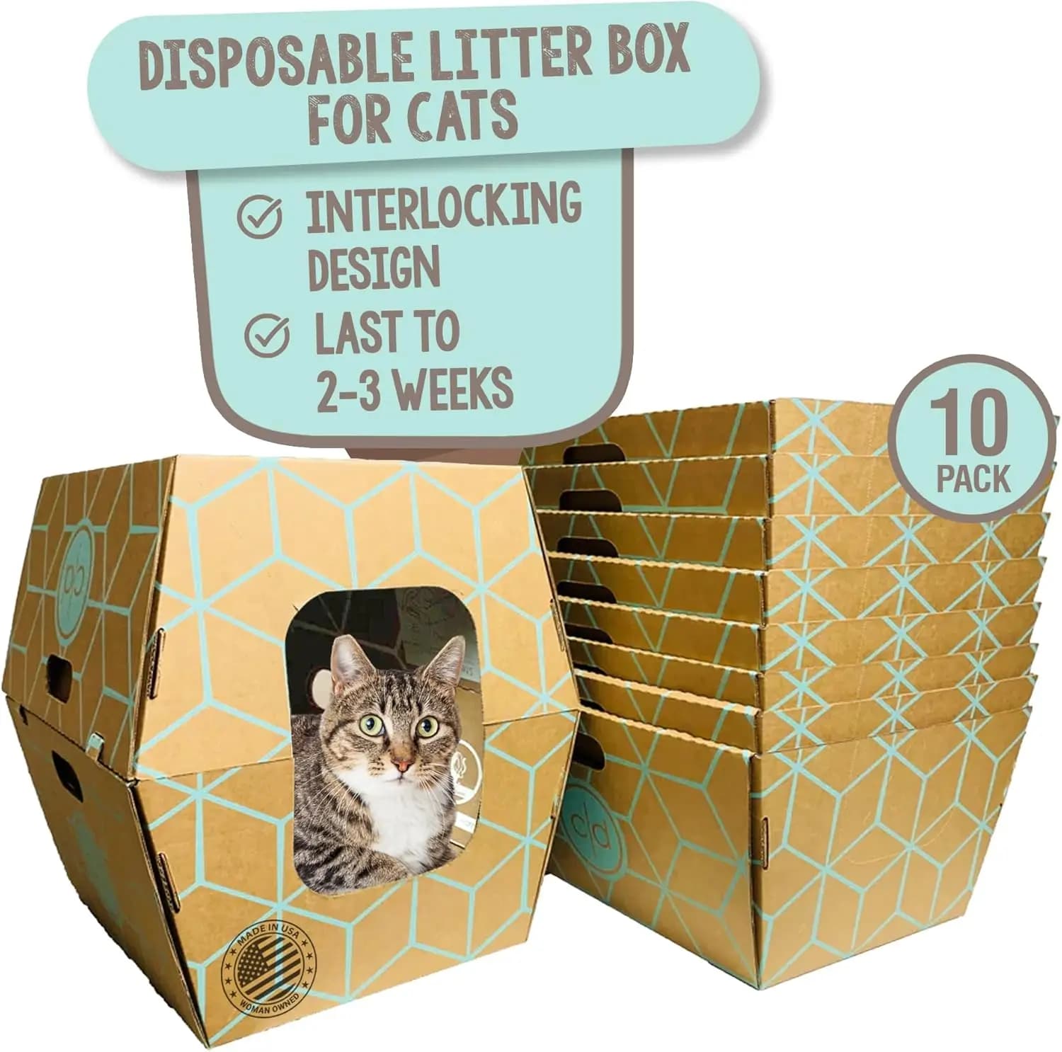 Lettiere Monouso per Gatti, Confezione da 10 - Design Alto 43 cm con Rivestimento Anti-Perdita