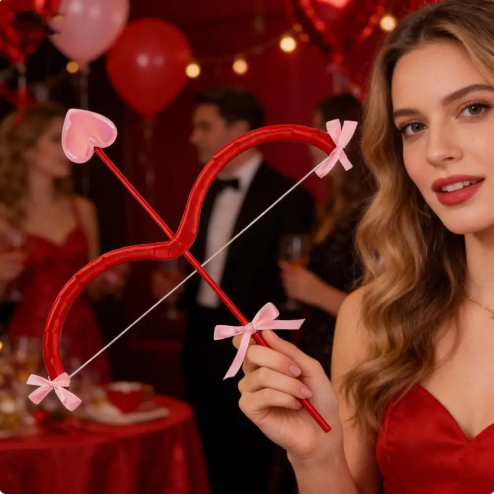 Costume romantico di Cupido con arco e frecce, accessori per giochi di ruolo per coppie, accessori rosa e rossi a forma di cuore per San Valentino
