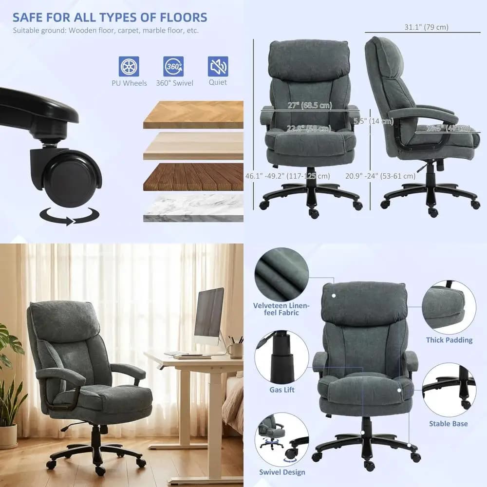 Luxury High-Back Swivel Office Chair for Heavy Duty Use, Supports Up to 450 lbs, Gray