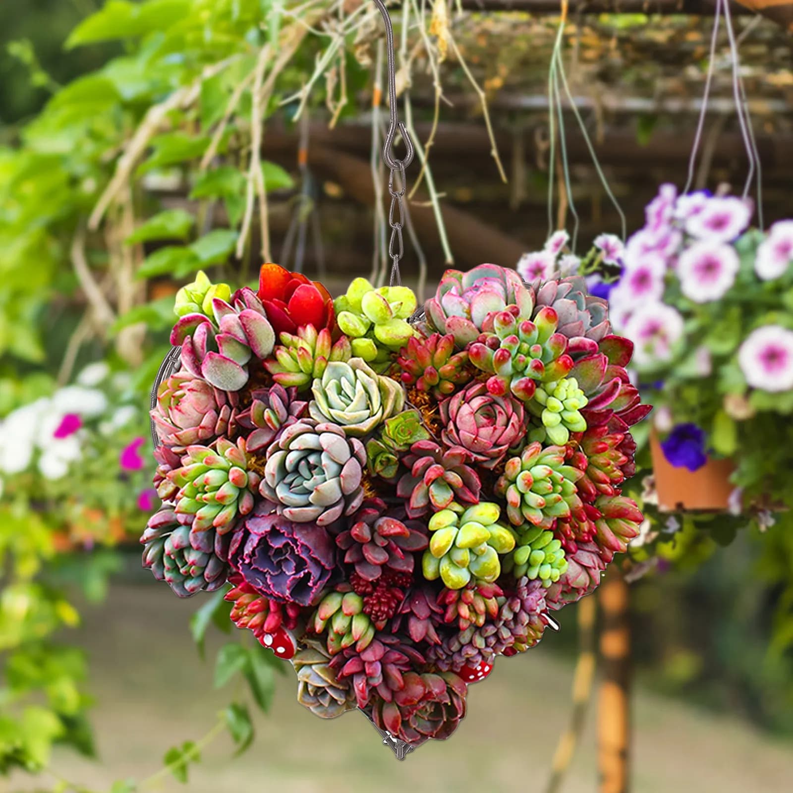 Cesto per Fiori a Forma di Cuore in Filo di Ferro, Piccolo Vaso Sospeso da Parete, Contenitore per Piante Succulente da Interno ed Esterno