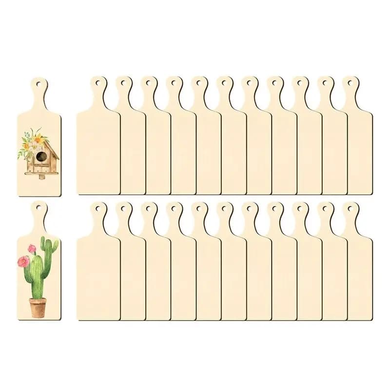 ABNM 24 Pcs Wooden Mini Cutting Board With Handle Unfinished Craft Mini Charcuterie Boards Paddle Blank Small Chopping Board