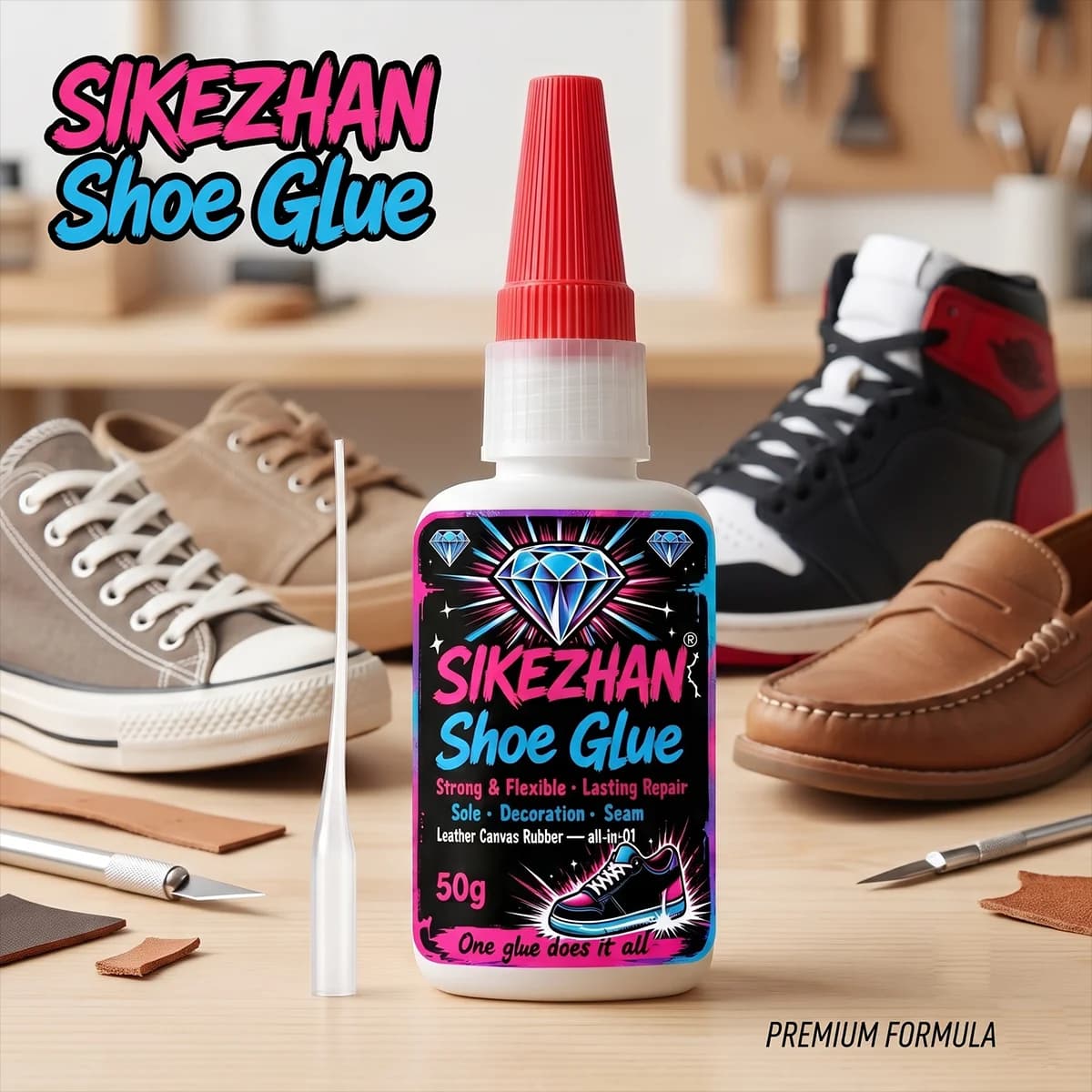 Instant Shoe Sole Repair Glue for Athletes, Waterproof Transparent Adhesive for Hiking Boots & Basketball Sneakers, 50g