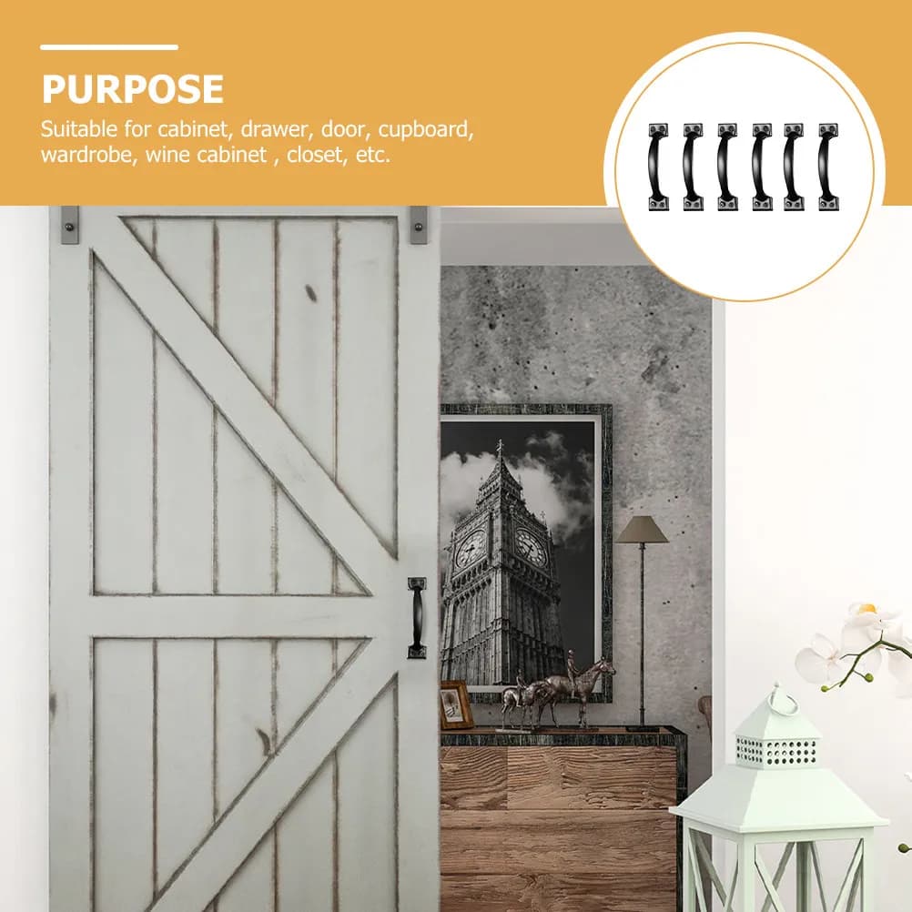 6 Pezzi Maniglie per Porte in Metallo Nero Stile Vintage, Tiranti in Ferro per Cassetti, Armadi, Guardaroba, Credenze e Cantinette