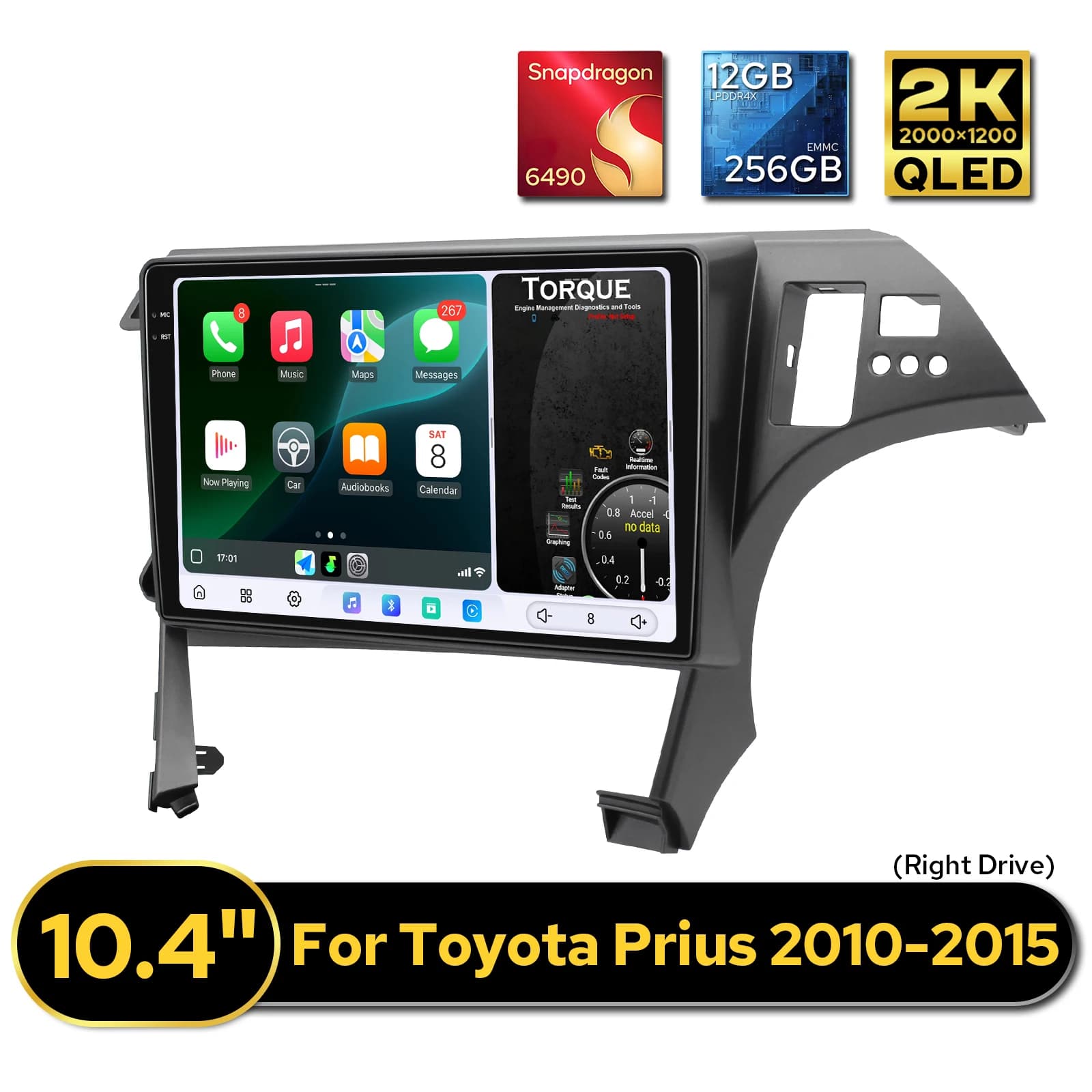 JOYING Sistema Multimediale Per Auto Da 10.4 Pollici Car Stereo per Toyota Prius 2010-2013 Navigazione GPS 12GB di RAM 256GB ROM di Stoccaggio CarPlay