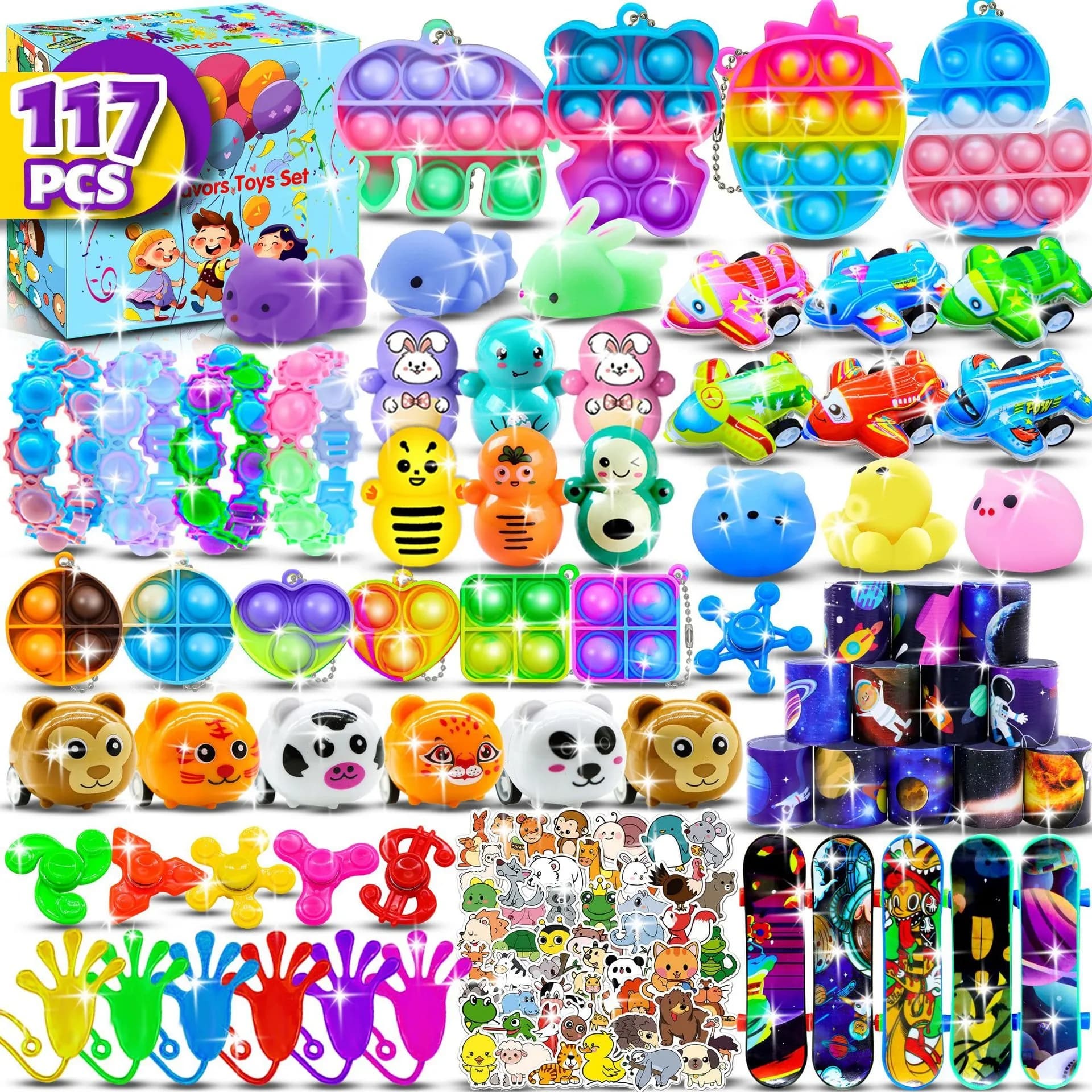 117/124Pc Bambini Festa di Compleanno Popolare Pinata Peluche Dito Skateboard Tumbler Agitarsi Giocattoli Premio di Carnevale Pinata Riempitore Regalo
