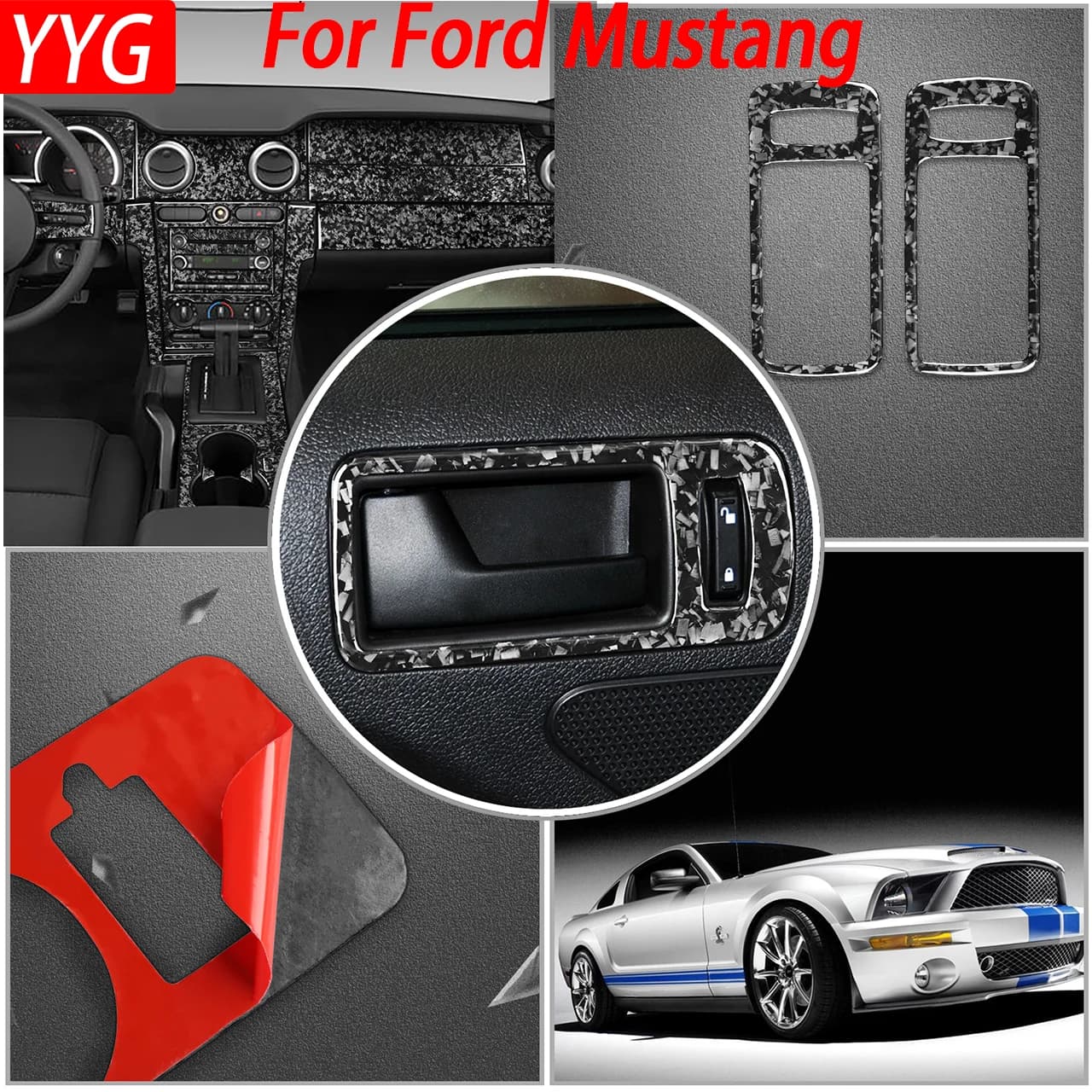 Per Ford Mustang 2005-2009 Set di Pannelli Decorativi per Maniglie Porta in Fibra di Carbonio Forgiata, Accessori Interni Auto, Adesivi