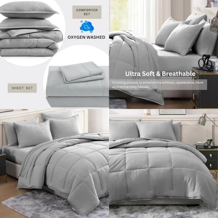 Set Letto in Microfibra Spazzolata Pre-Lavata, Morbido e Confortevole, con Piumino, Lenzuolo Piano, Lenzuolo con Angoli e 2 Federe